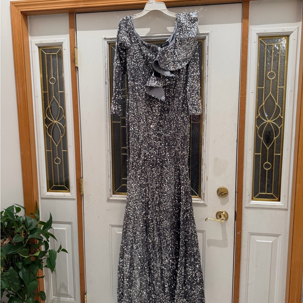 Elegant Silver Sequin Evening Gown